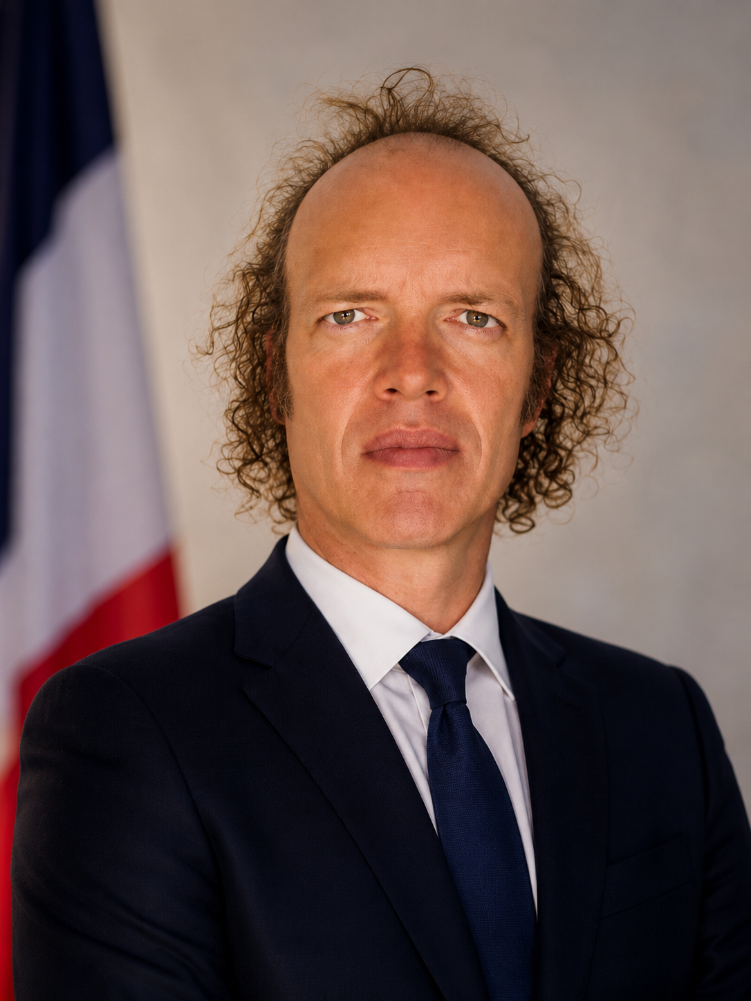 Sylvain Durif en costume, portrait de campagne